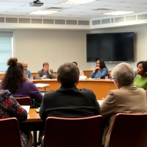 Community members gathered at Beaufort County School Board meeting discussing policy changes.