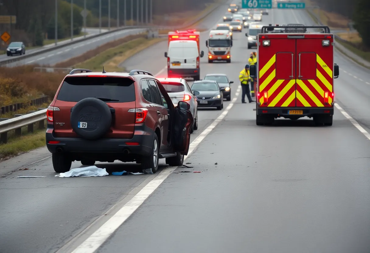Emergency responders at a vehicle crash site in Beaufort County