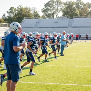 Beaufort Eagles football team practicing on the field.