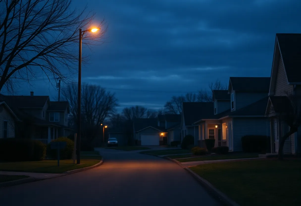 Quiet neighborhood street at dusk