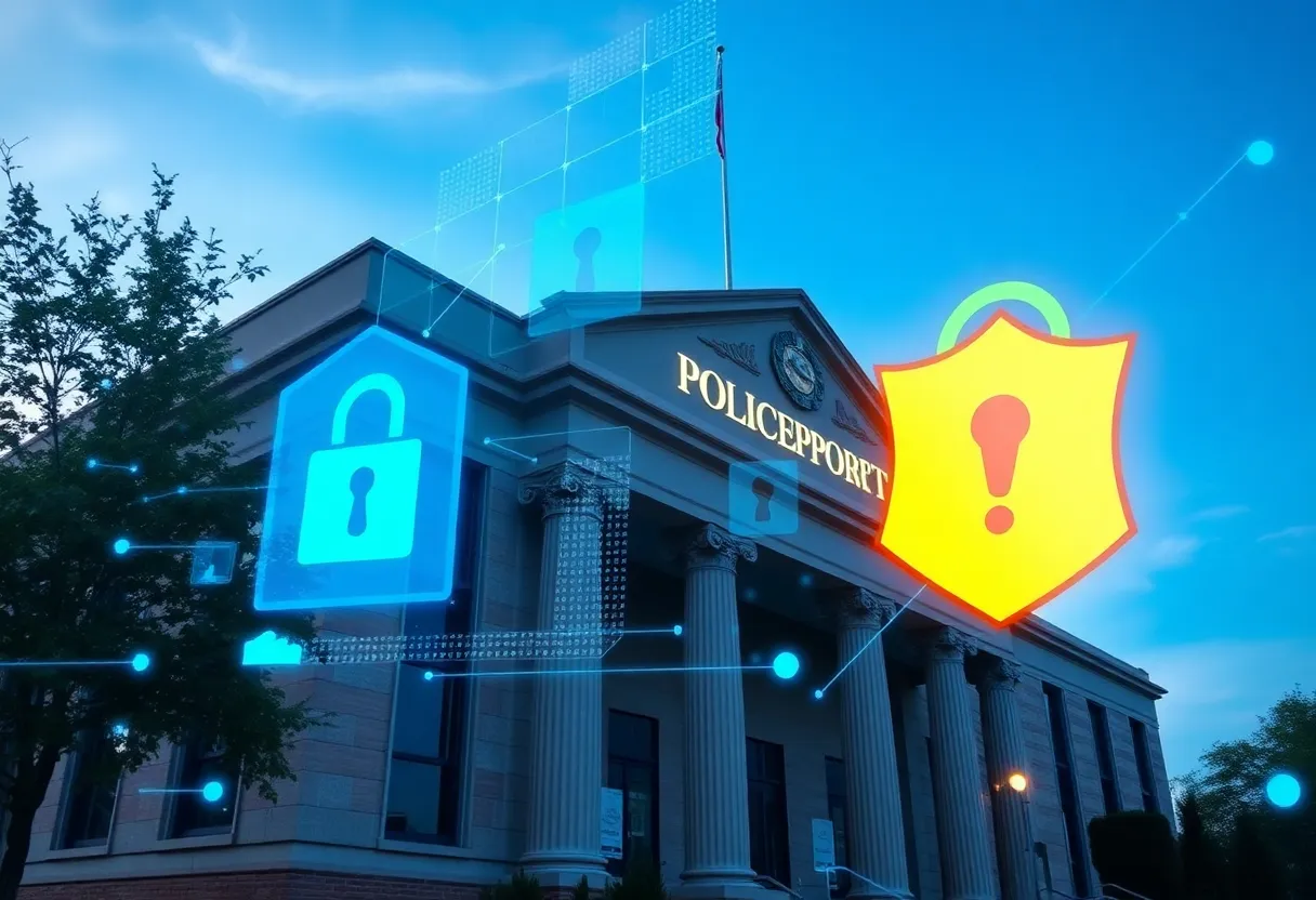 Exterior of Beaufort Police Department with community members present