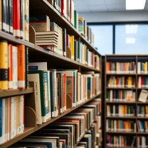 A public school library in Beaufort, South Carolina with some books being restricted.