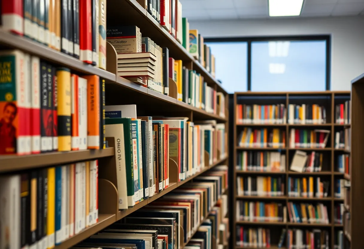 A public school library in Beaufort, South Carolina with some books being restricted.