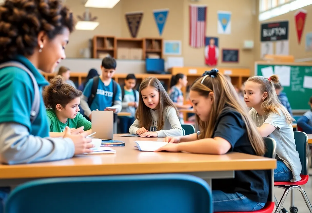 Students at Bluffton High School engaging in classroom activities