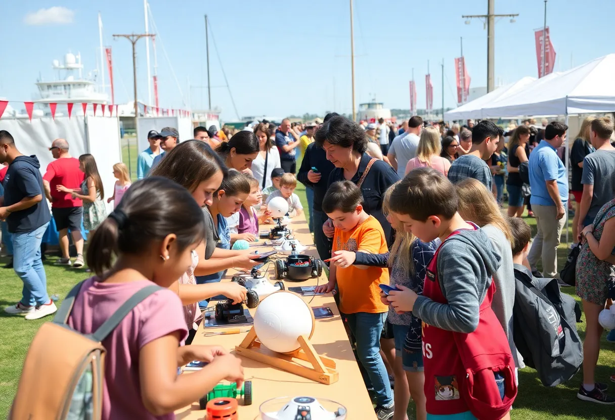 Families participating in interactive steam activities at the Bluffton Festival.