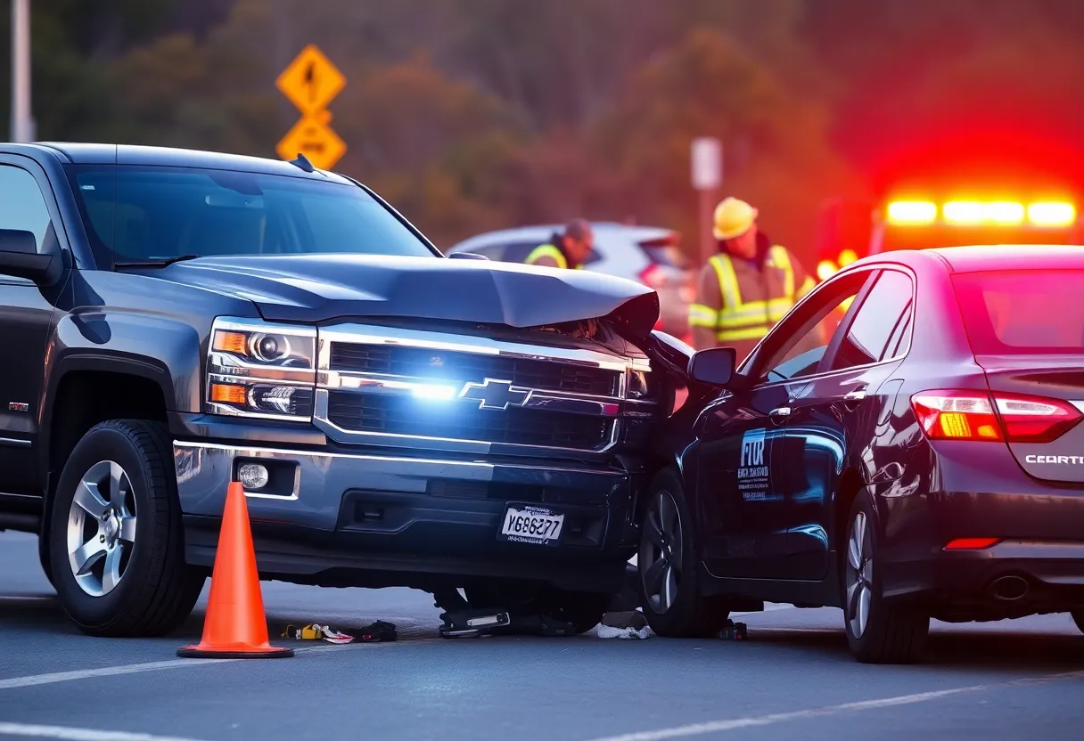 Emergency responders at a vehicle collision site in Burton SC