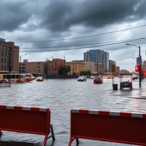 Urban flooding in Charleston, SC during heavy rain