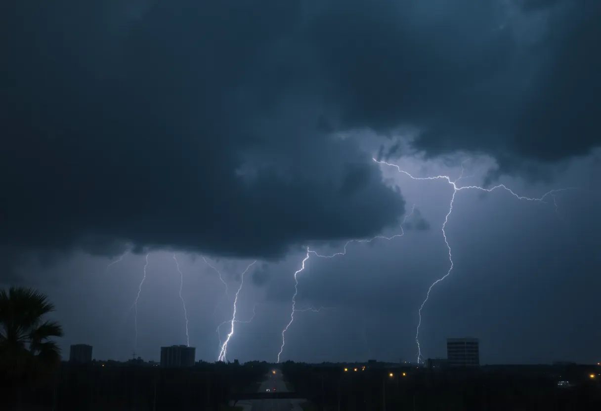 Dark storm clouds over Charleston, SC indicating severe weather.