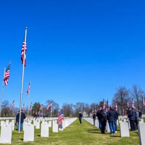 Community members gathering at the Beaufort National Cemetery for a veteran's committal service.