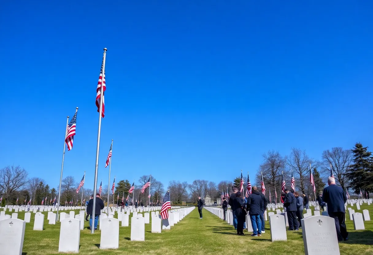 Community members gathering at the Beaufort National Cemetery for a veteran's committal service.