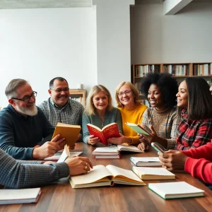 Community members discussing library book challenges