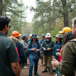 Community members coming together during a search for a missing person.