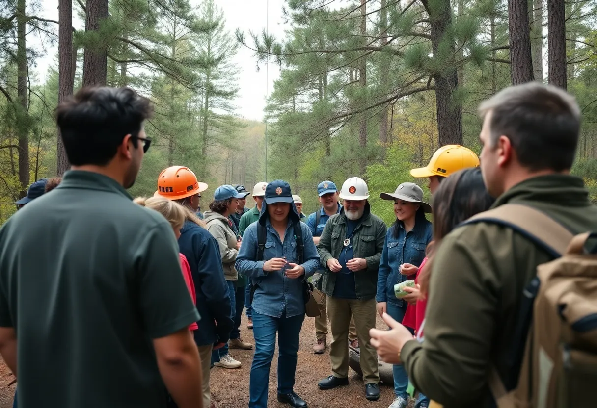 Community members coming together during a search for a missing person.