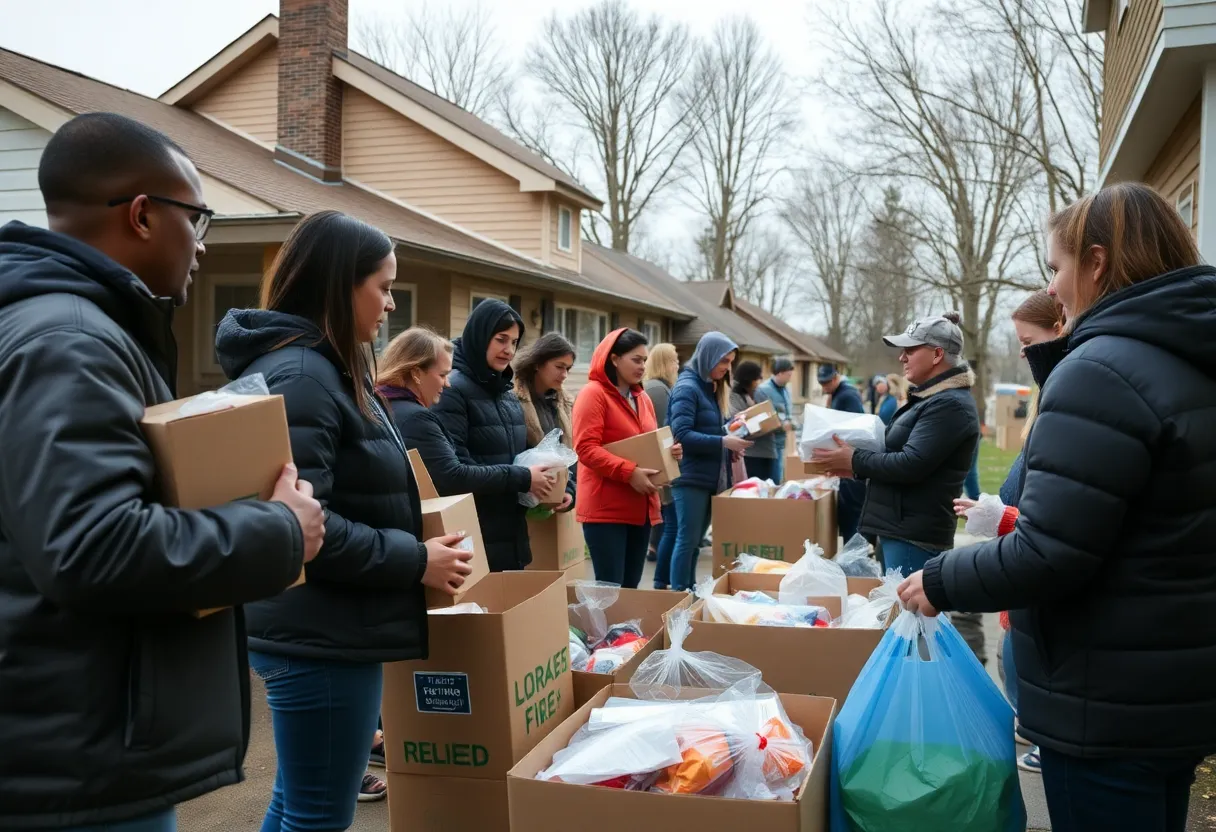 Community members donating supplies to the Brown family after a house fire.