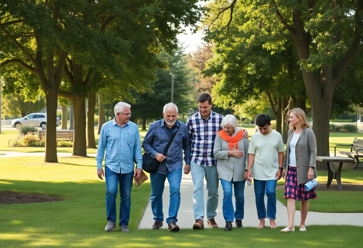 Illustration of a neighborhood showcasing community support and safety.