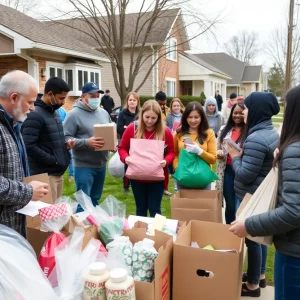 Community members providing support to a family after a house fire.