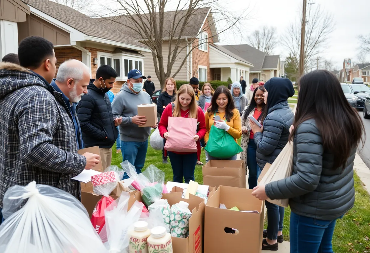 Community members providing support to a family after a house fire.