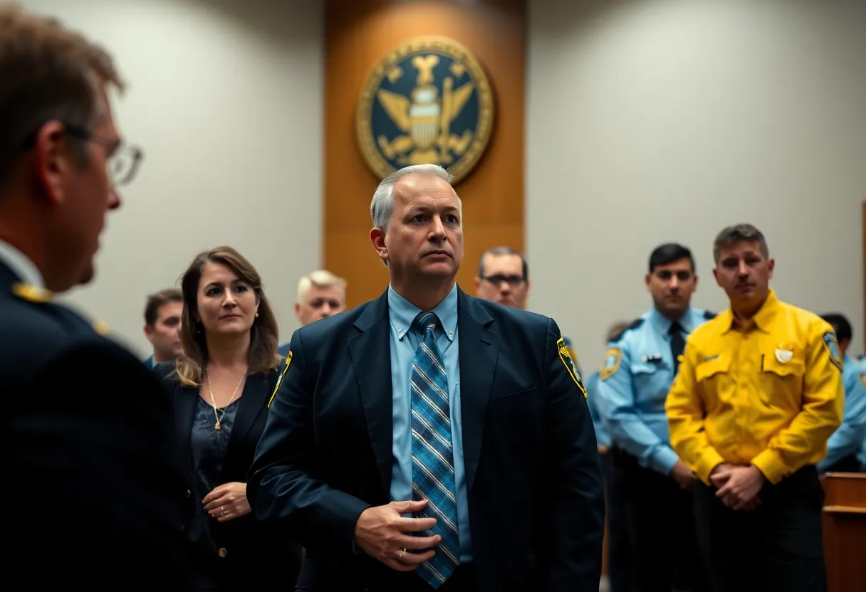 Courtroom scene highlighting law enforcement accountability