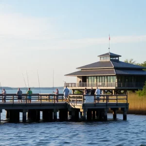 Factory Creek Fishing Pier with anglers fishing