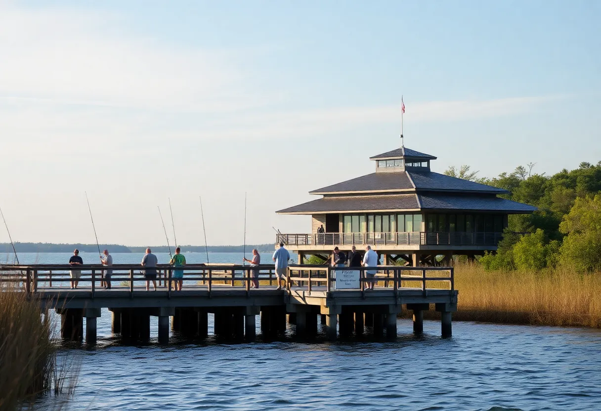 Factory Creek Fishing Pier with anglers fishing