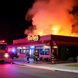 Firefighters responding to a fire at the Wing Stop restaurant in Port Royal