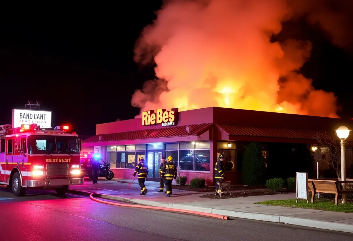 Firefighters responding to a fire at the Wing Stop restaurant in Port Royal