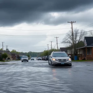 Flooded street in Beaufort County during flash flood warning.