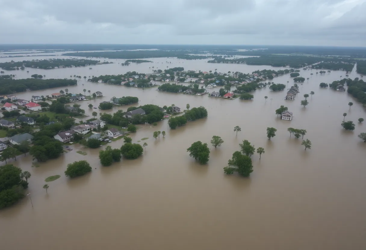 Aerial view of flooding in Beaufort, South Carolina