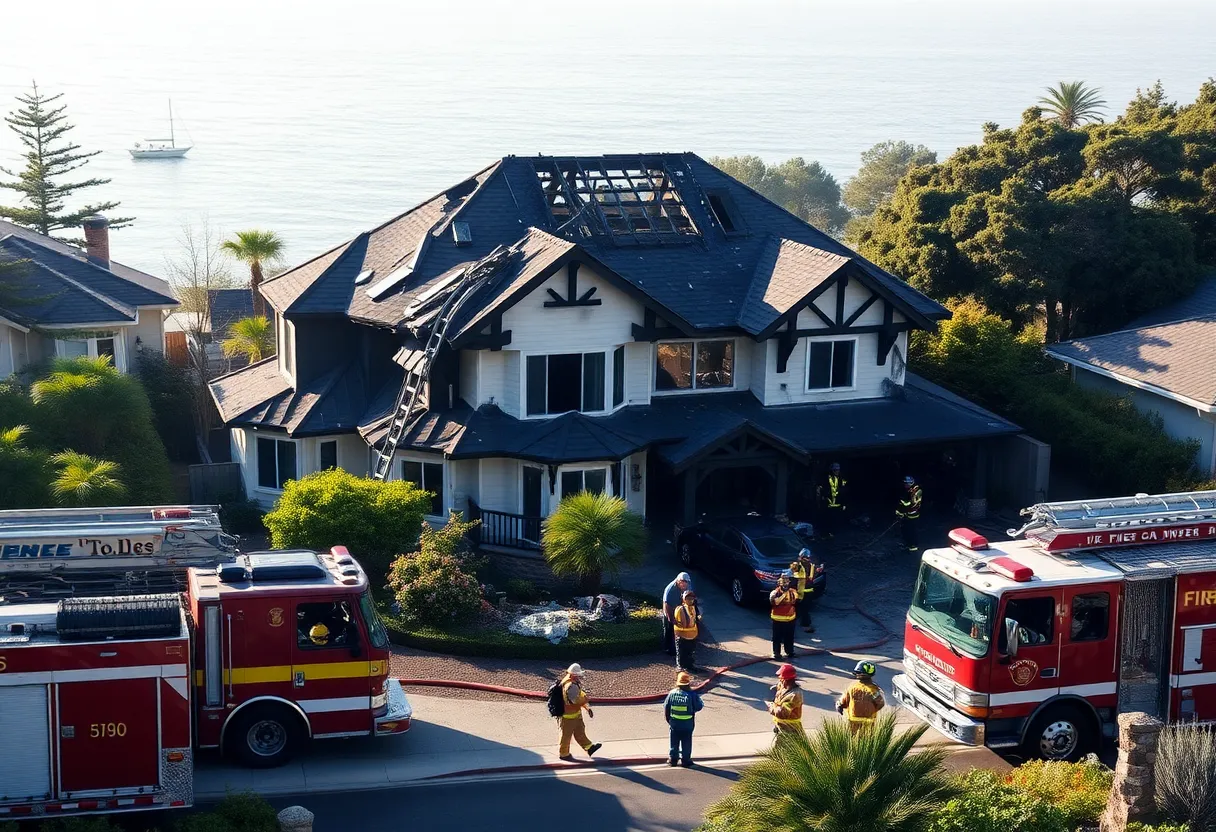 Emergency responders at the scene of a house fire on Fripp Island