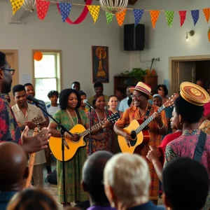 Community gathering celebrating Gullah culture with traditional music performances.