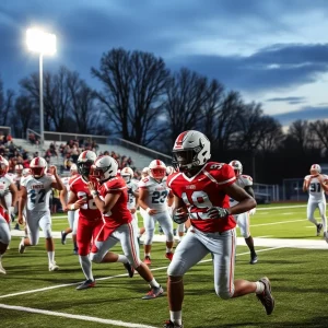 Players on the football field during a high school game