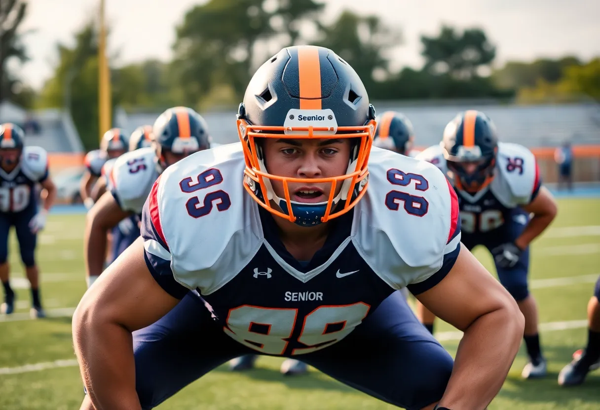 Senior offensive lineman of the Beaufort Eagles football team in action