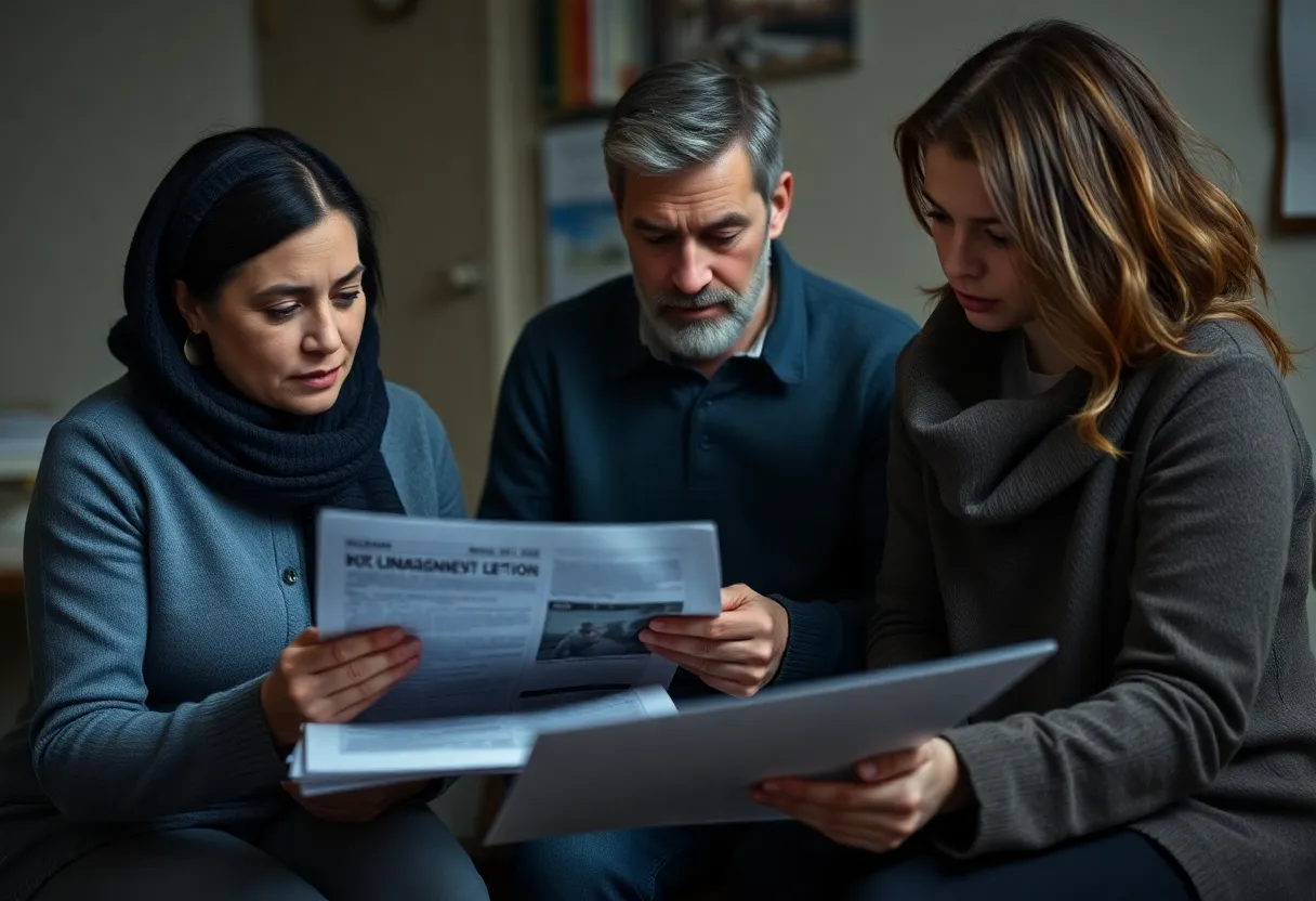Family reviewing documents related to a police investigation into a missing girl case.