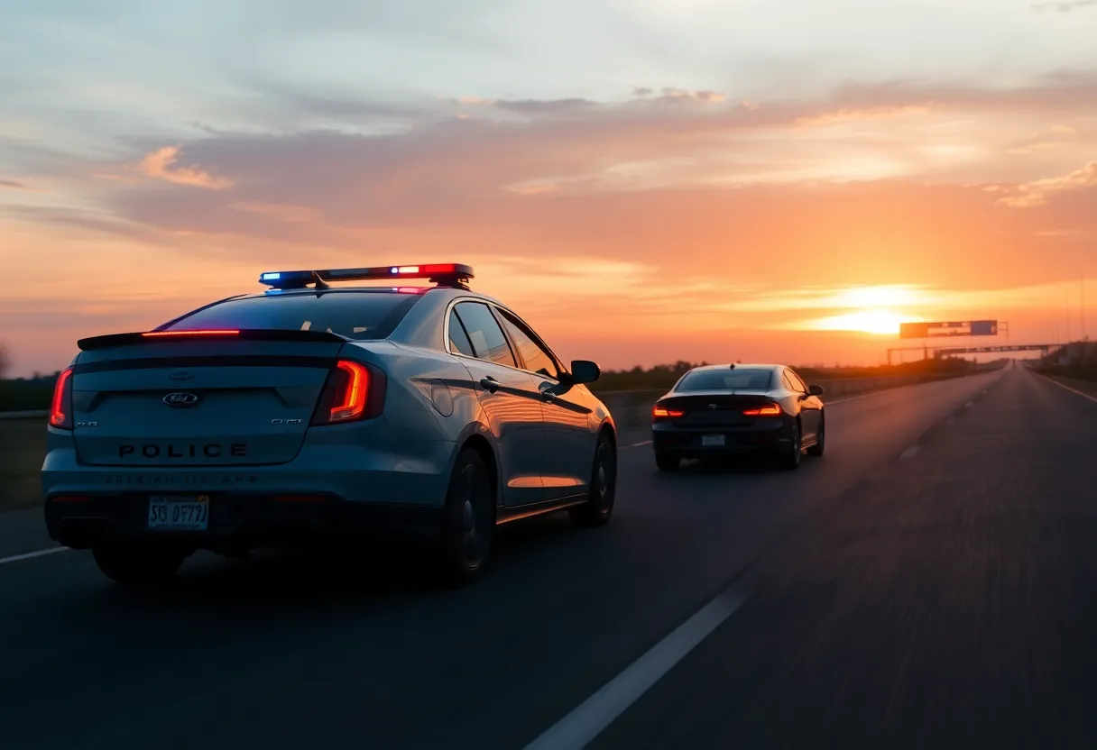 Police chasing a stolen car on a highway