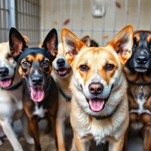 Dogs recovering from neglect and awaiting adoption