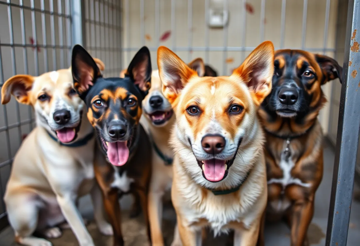 Dogs recovering from neglect and awaiting adoption