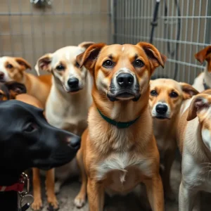 Dogs recovering from animal fighting being cared for by vets.