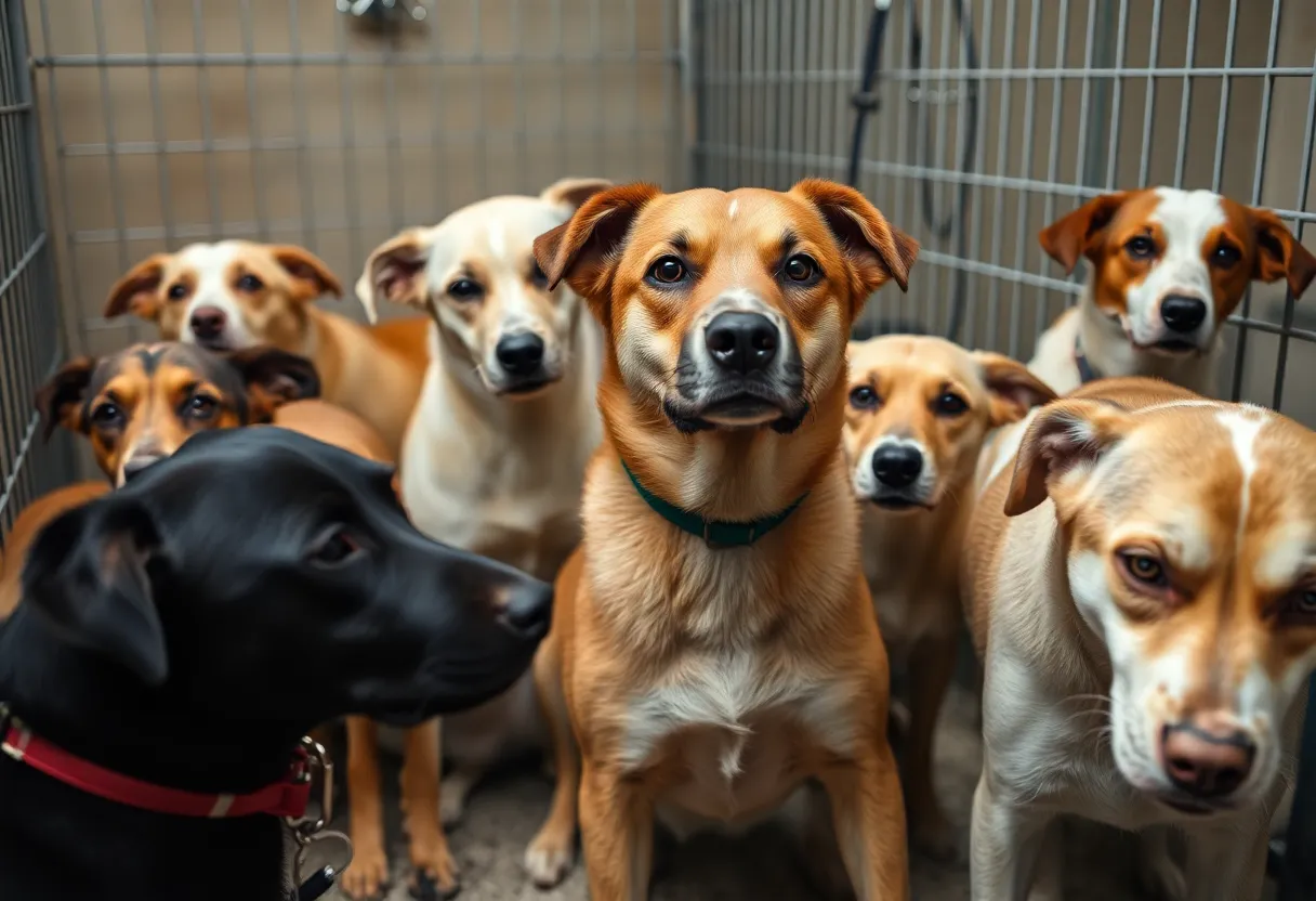 Dogs recovering from animal fighting being cared for by vets.