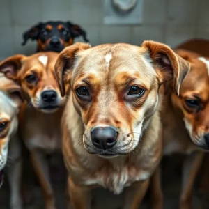 Group of injured dogs rescued from a dogfighting operation