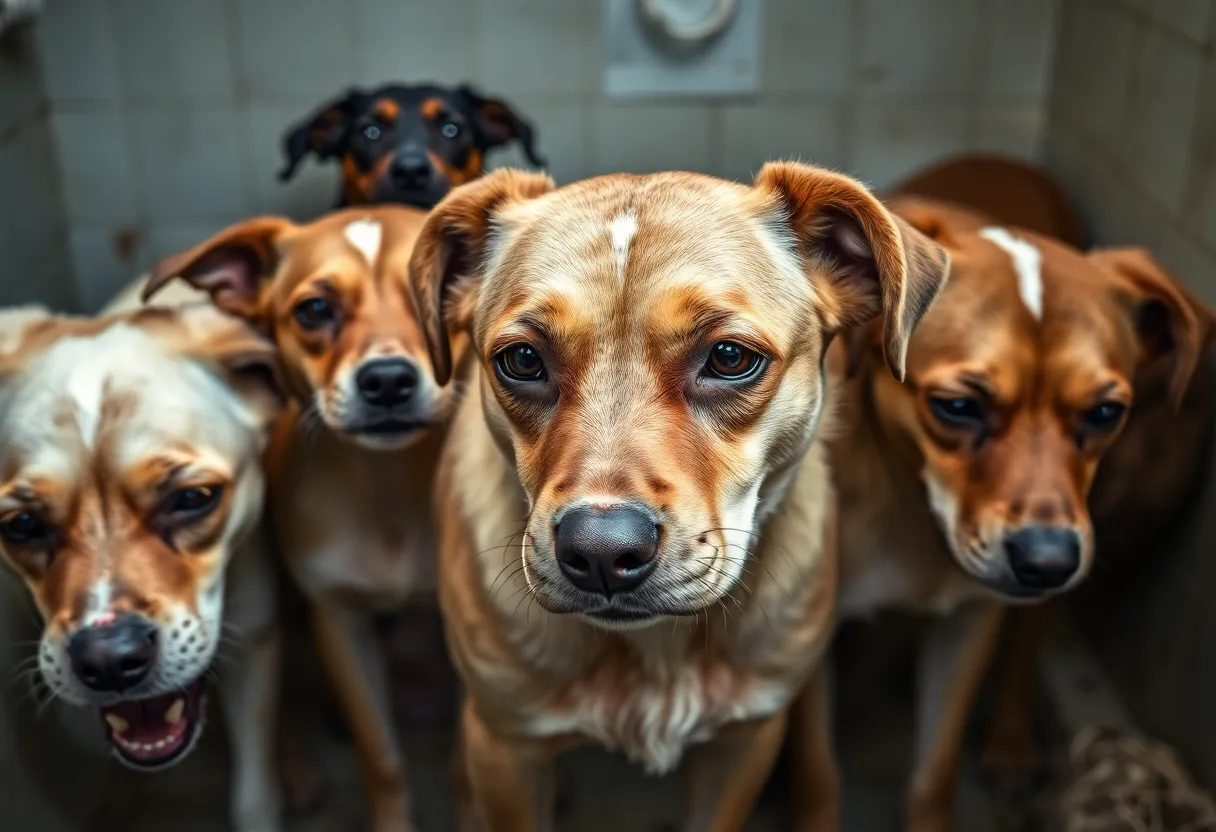 Group of injured dogs rescued from a dogfighting operation