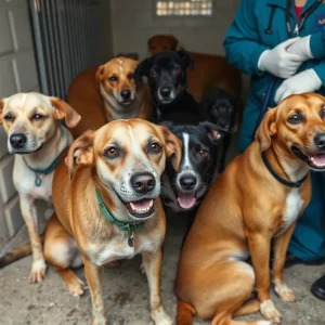 Distressed dogs rescued from a dog fighting investigation.