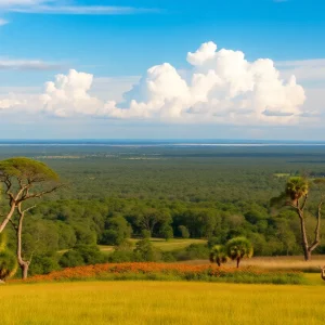 Beautiful view of Lowcountry landscape with plantation and river
