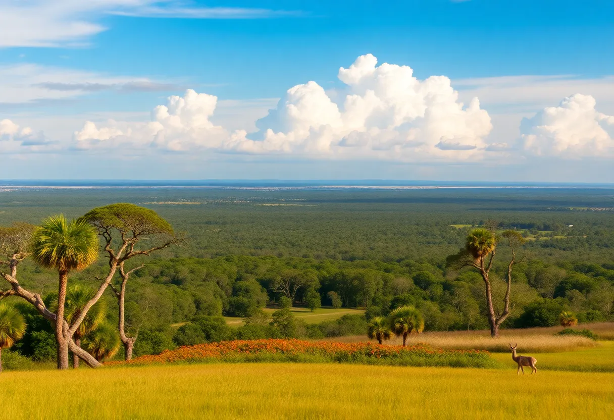 Beautiful view of Lowcountry landscape with plantation and river