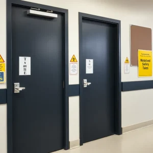 Classroom with locked doors as a security measure