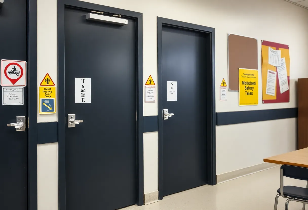 Classroom with locked doors as a security measure