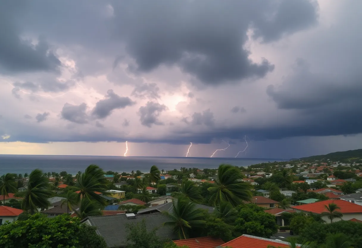 Stormy weather in Beaufort County with dark clouds and lightning