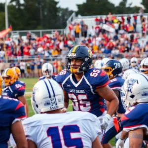 High school football players in action on the field in South Carolina.
