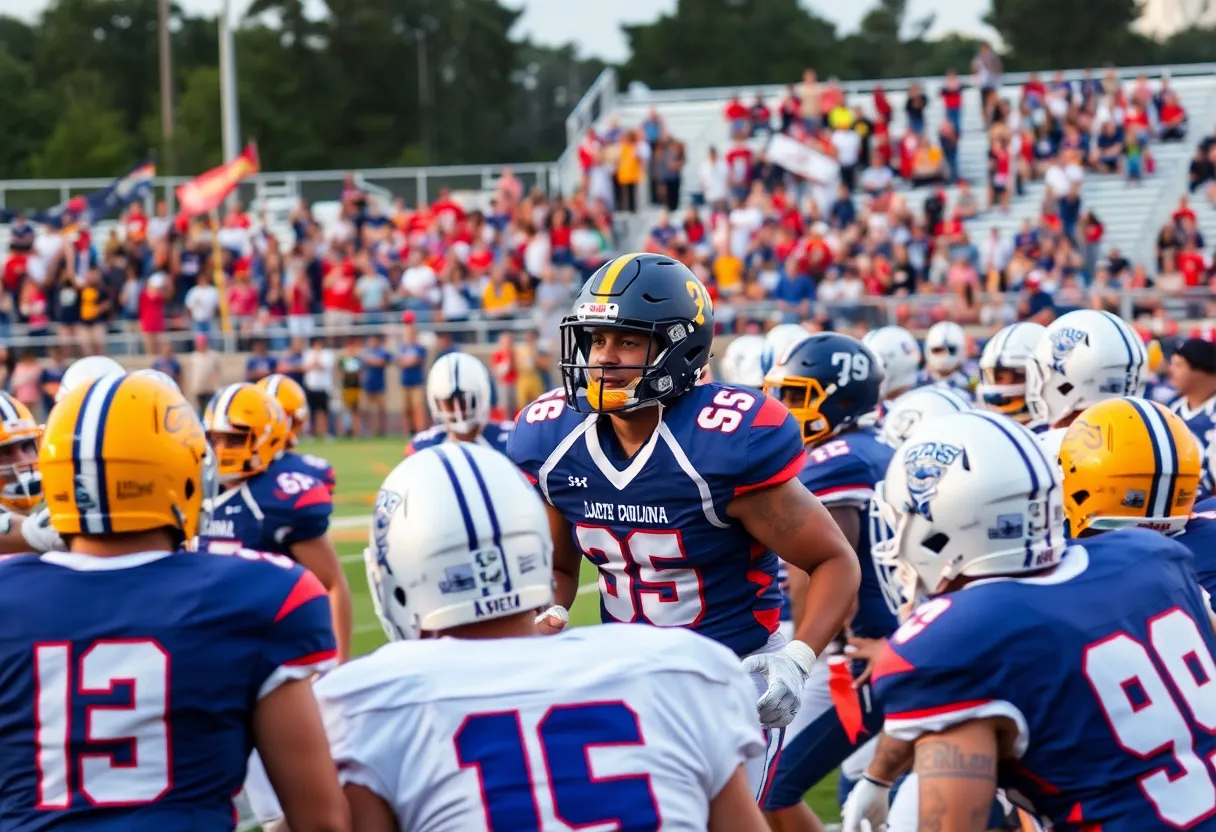 High school football players in action on the field in South Carolina.