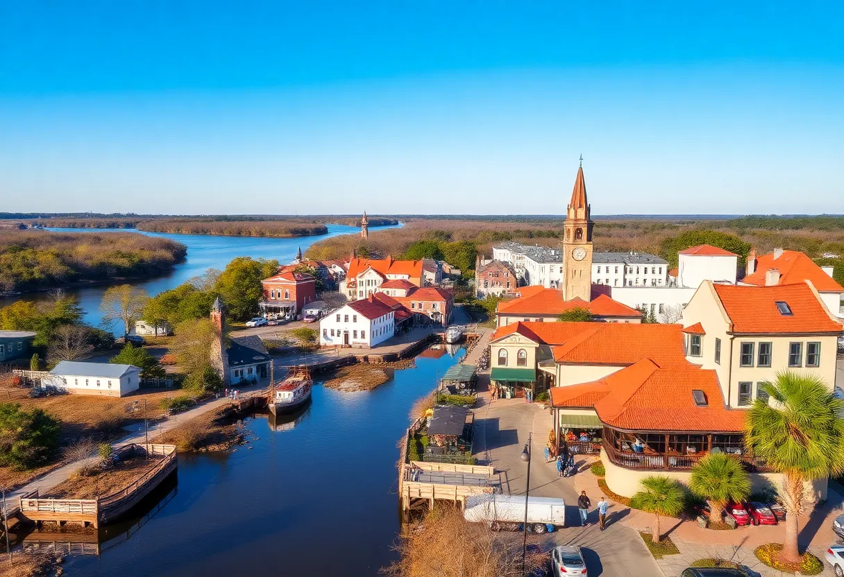 A picturesque river town in South Carolina with historic architecture and natural beauty.
