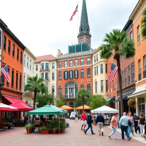 Town square in South Carolina bustling with community activities
